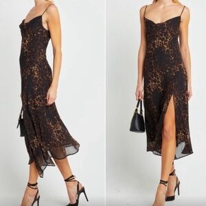 o.p.t Marzena Leopard Print Slip Dress MEDIUM